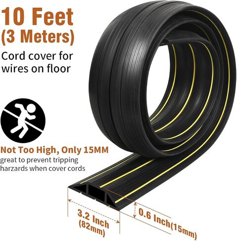 Floor Cable Cover, 6.5 ft Cord Cover for Wires on Floor, Extension Cord Wire Covers Outdoor Cord Hider Floor Cable Protector Management, 3 Channels Heavy Duty PVC Duct, Black in Saudi Arabia