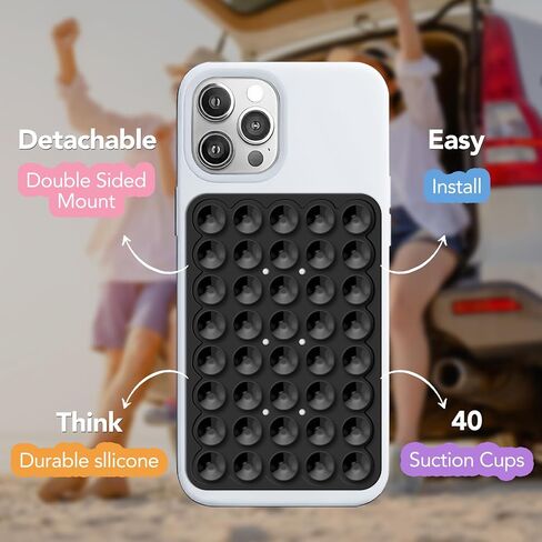 Silicone Double-Sided Suction Phone Case Detachable Mount for iPhone and Android Cellphones, Strong Adhesion Holder Hands Free for Selfies and Videos - Baby Pink in Saudi Arabia