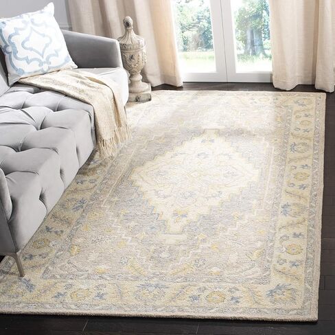 سجادة عداء من مجموعة Safavieh Micro-Loop - 2'3" x 7'، بيج ورمادي، صوف مصنوع يدويًا، مثالية للمناطق ذات حركة المرور العالية في غرفة المعيشة وغرفة النوم (MLP602B) in Saudi Arabia
