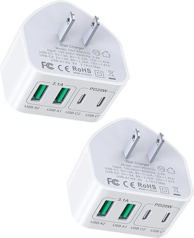2Pack Flat USB C Wall Charger,40W 4Ports Foldable & Slim Fast Charging Block,Type C Cube Box Multiport Power Adapter Plug Brick Compatible with iPhone 15/14,Samsung, Pixel, AirPods,Tablets in Saudi Arabia