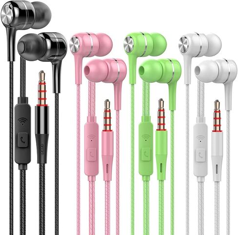 Heavy bass Earphone Color Call with Mic Stereo Earbud Headphones Mixed Colors (Black + White + Pink + Green 8 Pairs) in Saudi Arabia