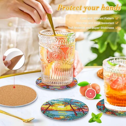 8Pcs Diamond Art Coasters with Holder, 5D Sunflowers Diamond Art Coasters Kits for Adults Beginners, DIY Round Diamond Painting Coaster Flowers Painting Craft for Home Decor in Saudi Arabia