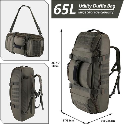 65L Large Duffle Bag, 3-in-1 Tactical Backpack MOLLE Pack for Sports, Gym, Outdoor, Black in Saudi Arabia