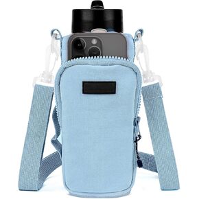 Linkidea Water Bottle Carrier Bag Compatible with YETI Rambler Bottle 26oz/36oz, Hydro Flask Wide Mouth 32oz/40oz, Contigo, Iron°Flask, Drawstring Water Bottle Strap Holder with Pocket