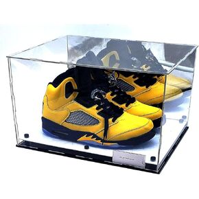 Shoes Sneaker Display Case Box Black Marble Mirror 2 Level Riser Showcase Box UV Protection Acrylic Sports Memorabilia (Black Platform)