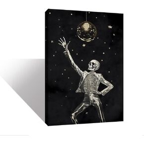 Generic Halloween Party Dancing Skeleton Wall Art Skeleton Disco poster Funny Black & White Art Wall Decor for Halloween Gallery Wall Home Living Room Bedroom Decor Unframed 12x16inch