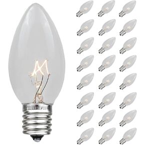 Novelty Lights Incandescent Christmas Replacement Bulbs - Indoor/Outdoor Individual Bulbs for Christmas Tree, Display, & More - C9/E17 Intermediate Base, 7 Watt Lights (Clear, 25 Pack)