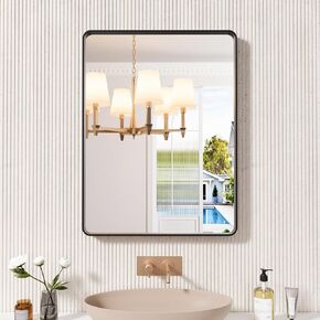 Black Bathroom Mirror, 32 x 24 Inch Wall Mounted Mirror, Black Metal Frame Vanity Mirror with Tempered Glass for Farmhouse Bedroom, Living Room, Entryway