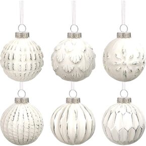 Kathfly 12 Pcs Farmhouse Ball Ornaments Distressed Metal Glass Ball Vintage Style Christmas Balls Retro Christmas Ornaments Glass Ornaments for Christmas Tree (White)