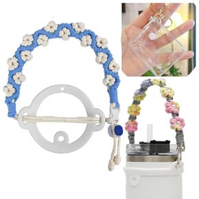 Water Bottle Handle, Stanley Cup Holder with Strap, Handmade Bohemian Flower Sling Holder Lanyard