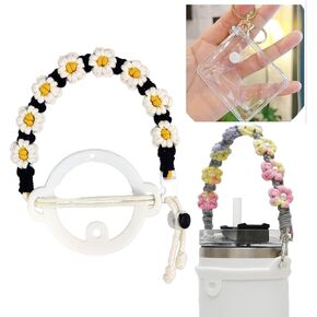 Water Bottle Handle, Stanley Cup Holder with Strap, Handmade Bohemian Flower Sling Holder Lanyard