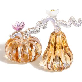 Ornalrist 2pcs Large Gold Crystal Pumpkin Art Glass Pumpkins Figurine Collectibles for Fall Harvest Thanksgiving Halloween Decor Table Centerpieces