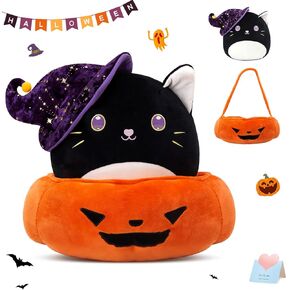 WEWILL 14 ''هالوين اليقطين القط الأسود لينة وسائد فخمة كبيرة قابلة للفصل سلة اليقطين 2 في 1 مجموعة كيتي الأسود للأطفال بنين بنات in Kuwait