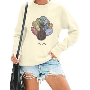 ASTANFY Thanksgiving Sweatshirt Women Cute Turkey Sweatshirts Funny Fall Turkey Face Pullover Thanksgiving Long Sleeve Shirt