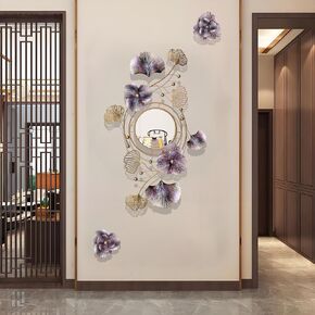 Metal Decorative Wall Mirrors for Living Room,Large Metal Wall Mirrors Ginkgo Leaf Wall Decor Mirror for Entrance Bedroom Living Room (Blue&Gold, 92 * 52CM/36.2 * 20.5IN)