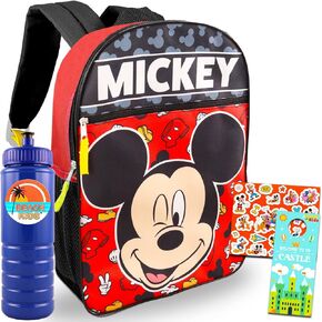 Mickey Mouse Backpack for Boys 4-6 Set - Bundle with 16" Disney Mickey Mouse Backpack, Water Bottle, Stickers, More | Disney Mickey Mouse School Backpack