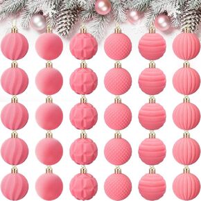 30 Pcs Christmas Velvet Balls 1.97 Inch Flocked Christmas Ornaments for Tree Plastic Balls Xmas Decorative Hanging Ornaments Handmade Flocked Velvet Christmas Tree Home Decor(Green)