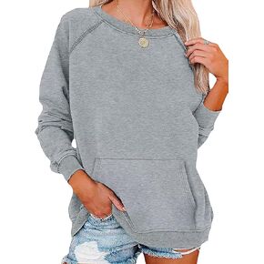 EADINVE Womens Casual Crew Neck Sweatshirt with Pockets Loose Fit Soft Long Sleeve Lightweight Pullover Tops Fall Clothes