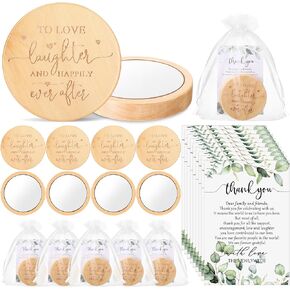 25 Sets Wedding Favors for Guests Bulk Wooden Makeup Mirrors Compact Mirror with Thank You Cards and Organza Bags Bridal Shower Favors Recuerdos para Boda Wedding Party Gifts