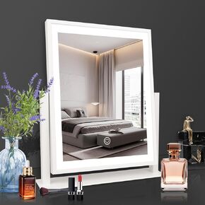 Lighted Makeup Vanity Mirror 15.2inch Upgrated Hollywood Makeup Mirror with Lights, 3 Color Light,Dimmable,Smart Touch Control,360°Rotation,Portable LED Cosmetic Mirror for Travel