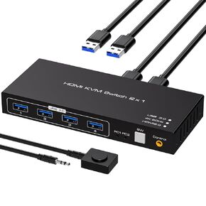 HDMI2.1 KVM Switch 4 أجهزة كمبيوتر 1 شاشة 8K @ 60 هرتز 4K @ 120 هرتز 4 منافذ KVM مفاتيح لـ 4 أجهزة كمبيوتر مشاركة 4 أجهزة USB مثل طابعة لوحة المفاتيح والماوس وما إلى ذلك مع جهاز التحكم عن بعد والملحقات الخارجية الأخرى in Kuwait
