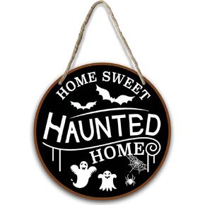 Happy Halloween Wood Sign Plaque, Halloween Wood Hanging Wreath Sign for Home Garden Hallway Entryway Porch, Halloween Party Supplies, Front Door Halloween Round Wood Sign Wall Decor artwork -01