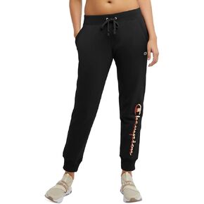 Champion Women's Powerblend Fleece Joggers with Foil Script Logo, Black-586P9A, X-Large