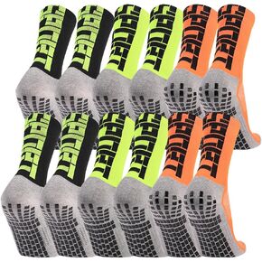 6 Pairs Men's Grip Soccer Socks Anti Slip Soccer Socks with Non Slip Grip Pads for Soccer Football Basketball for Youth Adults Black+Neon Green+Neon Orange