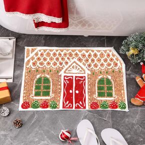 Christmas Gingerbread House Floor Rugs Christmas Bath Mat 23.6 x 15.7 Inch Fun Ginger Bread House Rug Winter Tufted Rug Non Slip Mat Cute Soft Absorbent Bathtub Rug Christmas Bath Decor