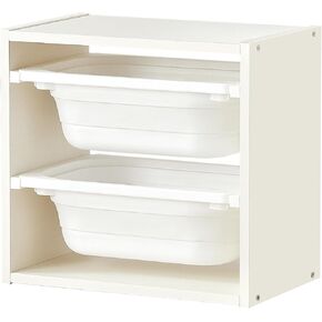 Beright Storage Combination with Bins, Toy Storage Organizer for Kids, Multipurpose Children Storage Cabinet Organizer for Books and Toys with 6 Large Bins, Floor, White