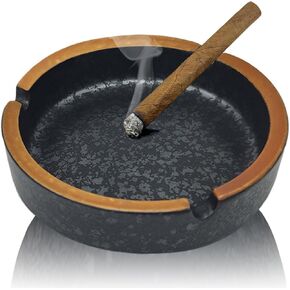 Stylish Round Ceramic Ashtray for Indoor or Outdoor Spaces, Retro Lava Dazzling Black Cigarette Ash Tray for Home, Patio, and Office Use (lava black)