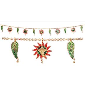 Metal Toran Leaf and Sun Bandanwar Door Wall Hangings Diwali Decoration Indian Traditional Home Decor Good Luck Charm & Gifting for Home Office Temple Pooja Festival