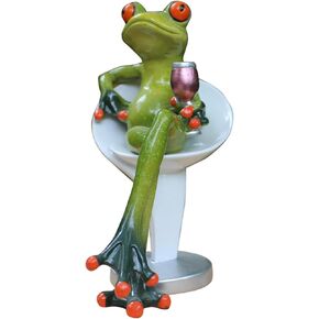 Novelty Funny Frog Holding Wine Cup Resin Figurines, Sitting Drinking Relaxing Sculptures Statues for Creative Home Office Desk Decor Gifts