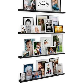 Wallniture Denver 46" Wall Shelves for Picture Frames, Floating Shelves for Wall, Picture Ledge Shelf, Set of 4, Black