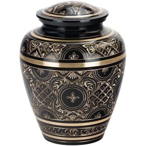 Black Elegance Brass Cremation Urn for Ashes, Brass, Black Urn, Adult Sized Cremation Urn, 9.25 Inches High