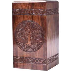 Tamanna Rosewood Urn For Human Ashes - Tree Of Life Wooden Box - Personalized Cremation Urn For Ashes Handcrafted Large Wooden Urn Box (S(8X4.75") 115Cu)