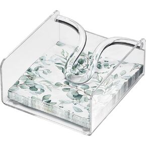 Clear Acrylic Square Cocktail Napkin Holder (5.1"x5.5"), Unbreakable Plastic Napkin Dispenser with Weighted Arm and Non-Slip Pads, Kitchen, Dining Table, Bathroom Vanity, Shatterproof BPA-free