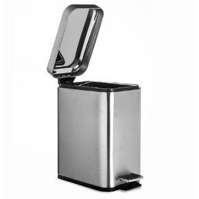 Slim Rectangular 5L Trash Bin Plastic - Durable & Long-Lasting White Bathroom Trash Bin with Lid, Soft Close, and Removable Inner Bag– Suitable for Office, Bedroom & More