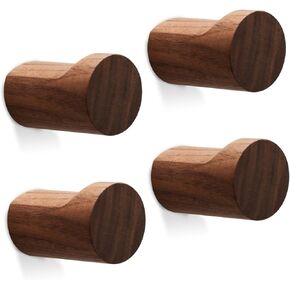 4 Pack Natural Wood Hooks for Wall, Hooks for Wall Mounting, Walnut Wood Coat Rack