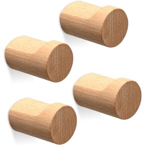 4 Pack Natural Wood Hooks for Wall, Hooks for Wall Mounting, Walnut Wood Coat Rack