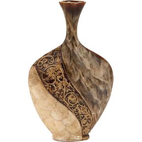 Deco 79 Ceramic Decorative Vase Centerpiece Vase with Embedded Details, Flower Vase for Home Decoration 11" x 3" x 18", Brown