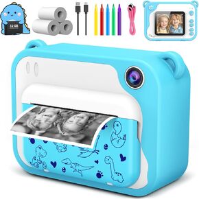Kids Camera for Boys Girls Instant Print Camera Selfie Digital Camera for Kids Aged 3-12 Printing Video Camera for Kids 1080P 2.4 Inch Screen with 32GB SD Card,Color Pens,Print Papers(Blue)
