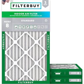 Filterbuy 16x25x2 Air Filter MERV 8 Dust Defense (3-Pack), Pleated HVAC AC Furnace Air Filters Replacement (Actual Size: 15.50 x 24.50 x 1.75 Inches)