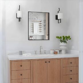 CRATE&COOP Bathroom Black Mirror for Wall,32x26 Inch Wall Mirror for Bathroom Over Sink, Rectangle Metal Frame Bathroom Vanity Mirror (32" Blacck)