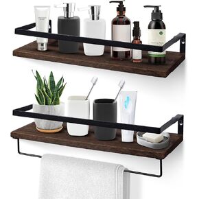 Uten Floating Shelves, Wall Mounted Storage Shelves, Wall Shelf for Kitchen/Bathroom/Bedroom, Bathroom Shelf with Towel Bar, Storage Sturdy Structure & Decoration, Floating Shelves for Wall Set of 2