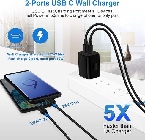 Samsung A15 5G Charger Block USB C 25W 2 Port PD Fast Charging Type C Wall Charger Plug Android Phone Power Adapter for Samsung Galaxy A35 A55 S24 Ultra A25 A14 A54 S23 FE S22 iPhone 15 Pro 2 Pack in Saudi Arabia