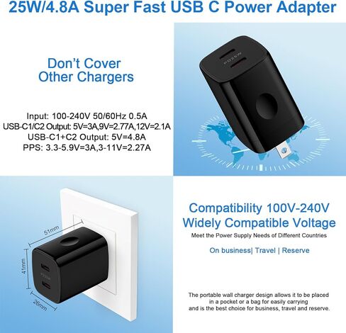 Samsung A15 5G Charger Block USB C 25W 2 Port PD Fast Charging Type C Wall Charger Plug Android Phone Power Adapter for Samsung Galaxy A35 A55 S24 Ultra A25 A14 A54 S23 FE S22 iPhone 15 Pro 2 Pack in Saudi Arabia