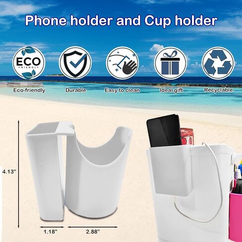 Cup Phone Holder for Bogg Bag - DENZI Phone and Cup Holder with Hooks for Stanley and Yeti Set 4 pcs, Beach Bags Accessories for Bogg Bag and Simple Modern and Simply Southern Totes (White) in Saudi Arabia