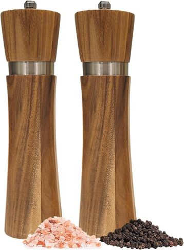 هزازات الملح والفلفل، هزازات الملح والفلفل الخشبية، مجموعة مطحنة الملح والفلفل الخشبية، مطحنة فلفل خشبية مصنوعة من البلوط، إعادة تعبئة مطحنة الملح للمطبخ، التوابل، مطحنة الملح والفلفل من 2 in Kuwait