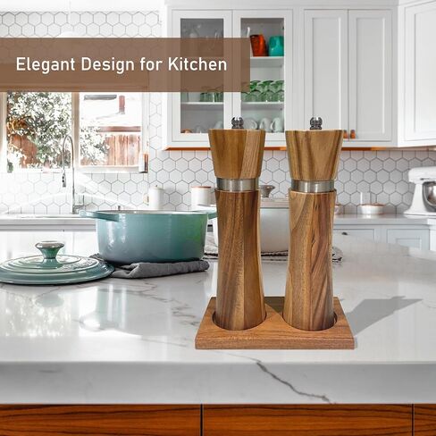 هزازات الملح والفلفل، هزازات الملح والفلفل الخشبية، مجموعة مطحنة الملح والفلفل الخشبية، مطحنة فلفل خشبية مصنوعة من البلوط، إعادة تعبئة مطحنة الملح للمطبخ، التوابل، مطحنة الملح والفلفل من 2 in Kuwait